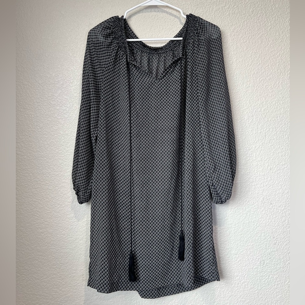 BCBGMaxAzria Semi-Sheer Long Sleeve Tassel Dress, XXS